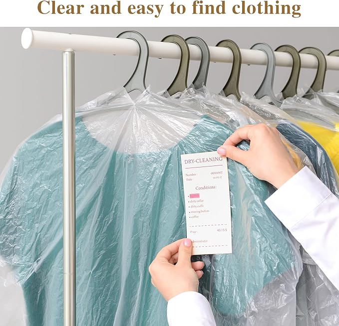 20 Pack Plastic Garment Bags Clear Dress Covers for Hanging Transparent Dry Cleaning Bags Dust-proof Garment Covers for Dry Cleaner, Home Storage, Travel (23.6 x 51.2 Inch)