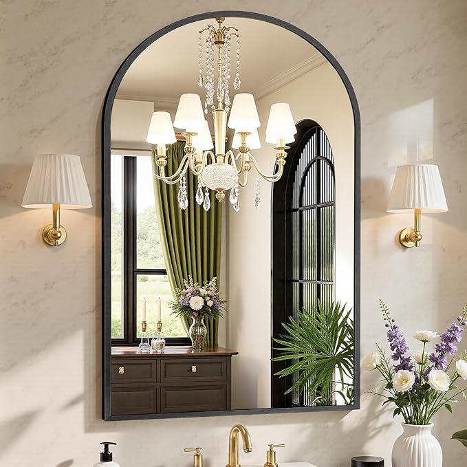 Sweetcrispy 26.5"x38" Arched Black Bathroom Mirrors for Wall, Bathroom Mirrors for Over Sink, Metal Framed with HD Shatter-Proof Glass for Entryway, Living Room, Bedroom, Home Decor