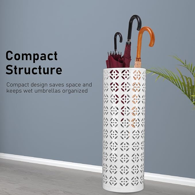 Metal Round Umbrella Stand Rack, Freestanding Tall Round Basket Umbrella Holder Bin for Entryway Home Office (L)