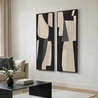 Long Narrow Framed Neutral Abstract Vertical Wall Art, Set of 2 Modern Canvas Prints Paintings Artwork for Walls, Black and Beige Minimalist Pictures Living Room Bedroom Hallway Entryway Wall Decor