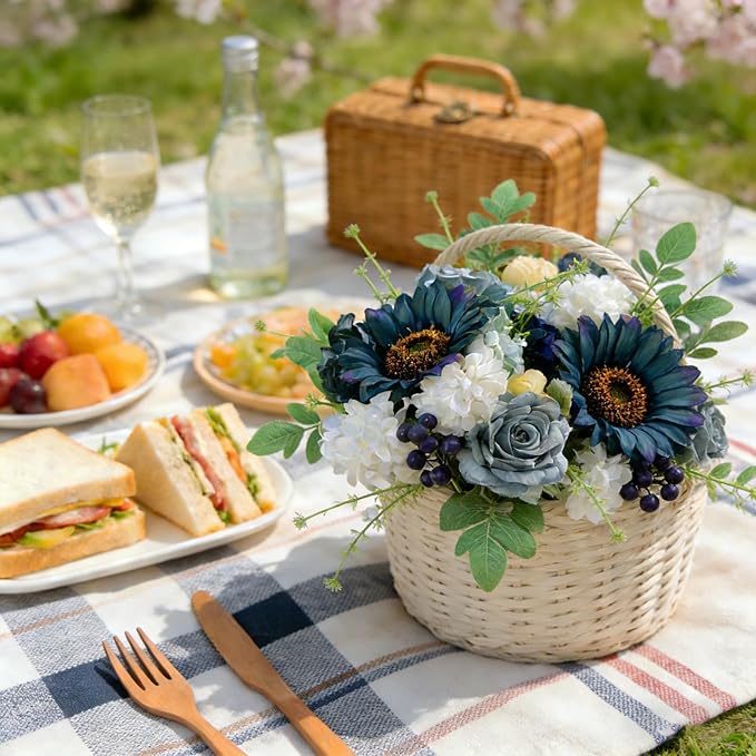 Idyllic Blue Artificial Flower Box, Wedding Table Centerpiece, Party Decoration Floral Arrangement in Box, Ready-to-Use Home Decor