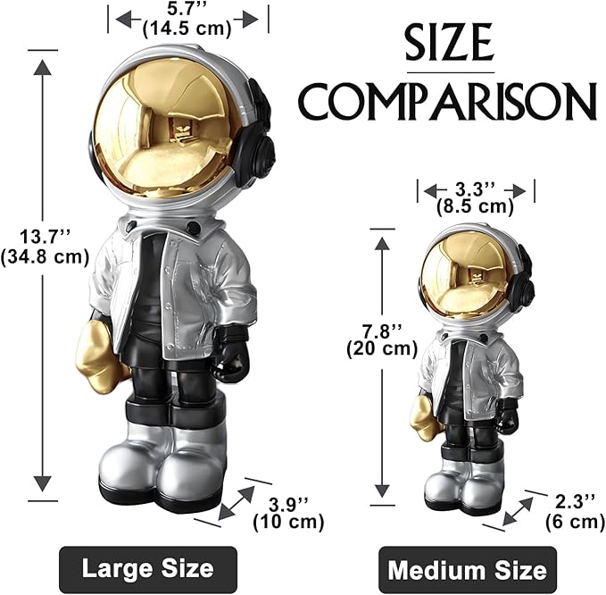 Dosker Small Astronaut Statues Mini Spaceman Sculpture Polyresin Arts Gifts Silver Figurine Ornament Room Decor for Men,Home and Desktop Accessories Tabletop Decoration, Living Room, Office, Bookshelf