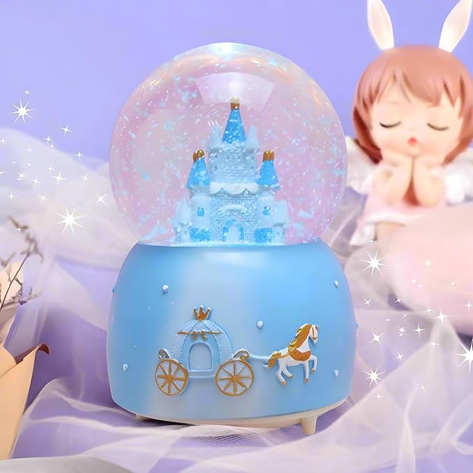 Snow Globes,Blue Castle Music Snowglobes with LED Lights,Automatic Snow Fall Effect,Home Decor for Kids Room Essentials Birthday Christmas Festival Gift for 5-16 Year Old Girls (Blue)
