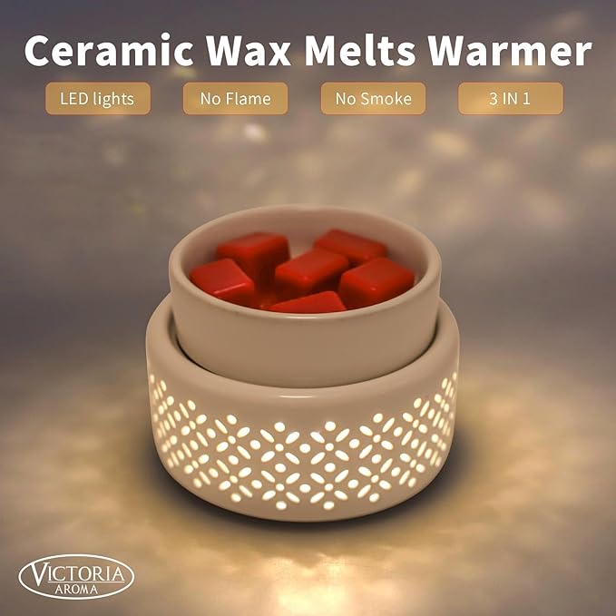 VICTORIA AROMA Ceramic Wax Melt Warmer - LED Night Light Candle Wax Warmer for Scented Wax, Electric Fragrance Wax Melter for Home, Office, Bedroom Decor, and Gifts