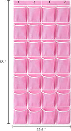 KEEPJOY 28 Pockets Hanging Shoe Organizer, Over the Door Shoe Organizer, Hanging Door Shoe Holder Rack with Mesh Pockets Large Size 65 x 23 Inch (Pink-1Pack)