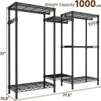 Heavy Duty Garment Rack Clothes Rack,Large Metal Closet Organizer System Storage Wardrobe,Freestanding Clothing Rack Black 15.75" D x 77.5" W x 77" H