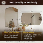 ANDY STAR Rectangle Scalloped Mirror, 24"x40" Brushed Gold Bathroom Mirror in SUS304 Stainless Steel Metal Frame, Brass Vanity Mirror with Unique Arched Top Design