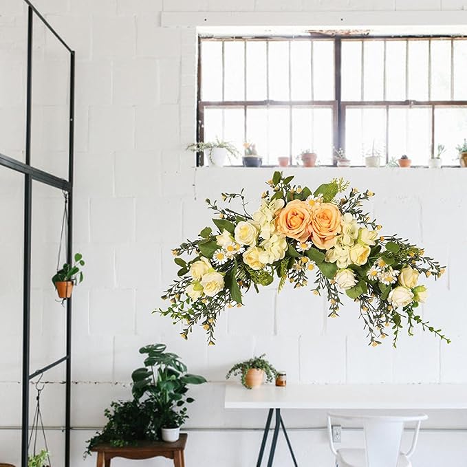Floral Swag Decorative Swag Silk Roses Wedding Arch Flowers Garland for Door Wall Lintel Garden Celebration Style 1