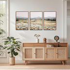 KAIRNE Landscape Canvas Wall Art,Boho Floral Prints Set of 3(24”X36”),Flower Garden Paintings,Wildflower Field Scene Wall Decor,Botanical Art for Living Room Bedroom Kitchen Farmhouse Decor,Framed