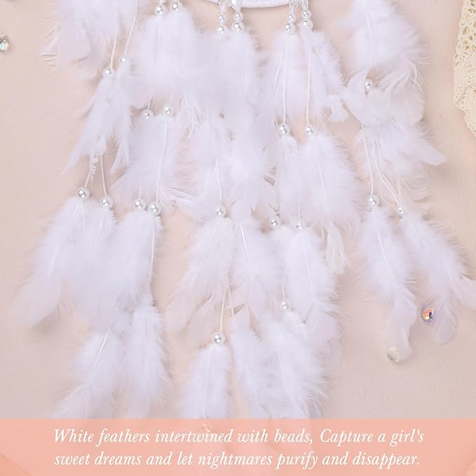Pretty Jolly Dreamy Girls Butterfly Dream Catcher Wall Decor Fairy White Feather Baby Dreamcatcher Handmade Home Décor Wall Hanging for Nursery Bedroom Girls Birthday Gift