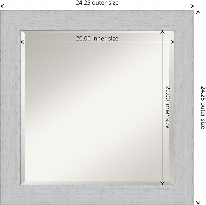 Amanti Art White Wall Mirror 24x24 Shiplap White Square Bathroom Mirror for Wall Decor Living Room, Medium Cottage Wood Frame, Hangs Horizonally and Vertically, Bathroom Decor, Beveled Edge