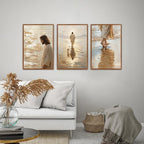 KAlRNE Jesus and the Lost Sheep Wall Art Set of 3(16’’X24’’),Framed Christian Canvas Prints,Neutral Watercolor Jesus Walking on Water Religious Decor for Living Room Bedroom