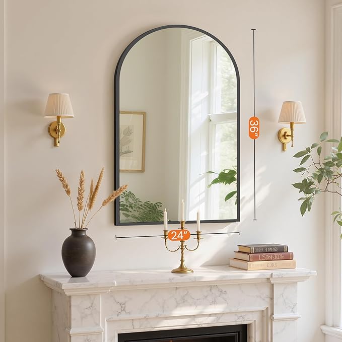 Sweetcrispy 24"x36" Arched Black Bathroom Mirrors for Wall, Bathroom Mirrors for Over Sink, Metal Framed with HD Shatter-Proof Glass for Entryway, Living Room, Bedroom, Home Decor