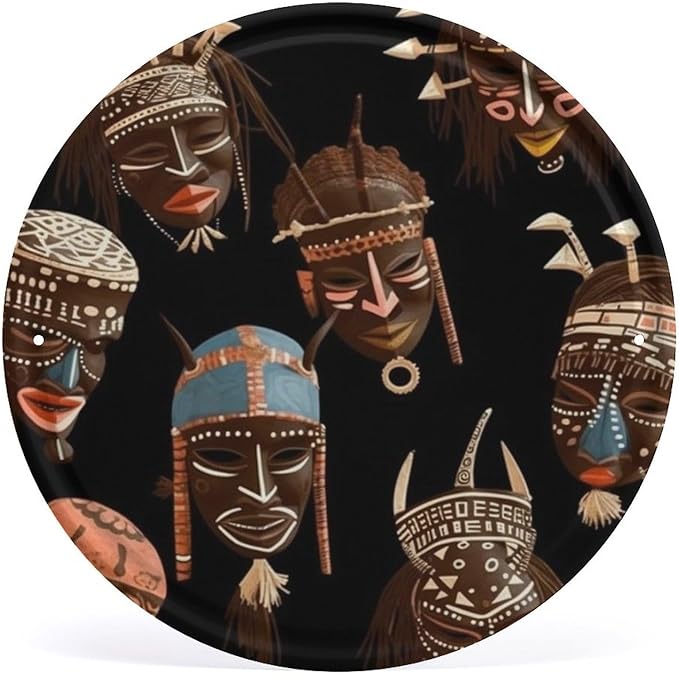 Wall Picture, with African Ritual Ethnic Tribal Printed Circular Iron Hanging Picture,Wall Art Decor,Home for Bedroom Living Room Bathroom Decor,Iron Painting 11.8X11.8 in