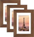 4x6 Picture Frame 3 Pack - Brown Poster Frame Display Pictures 3.5x5 with Mat or 4 x 6 Without Mat for Wall Hanging Horizontal and Vertical