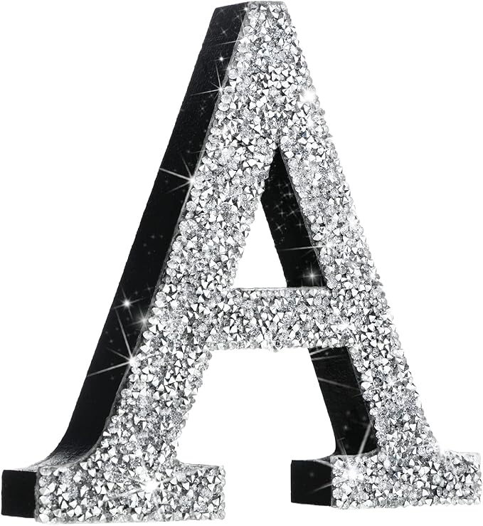 Qunclay 12'' Silver Crystal Diamond Bling Letters Crushed Diamond Decoration Wooden Glitter Letter with Screw and Hooks Rhinestone Gift for Wedding Y2k Mcbling Bedroom Wall Decor (Letter A)