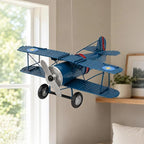 LOGOFUN Vintage Airplane Decor Metal Iron Aircraft Biplane Model Retro Hanging Plane Handicraft Ornament for Home Desktop Decoration - Blue 16.00X13.00X5.50cm