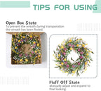 22" Spring Summer Wreath for Front Door - Colorful Wildflower Wreath with Lavender & Forsythia, Everyday Floral Wreaths for Front Door Outside, Spring Door Wreath for Indoor Home Decor