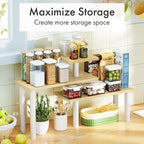 3-Tier Corner Countertop Organizer – Kitchen Counter & Bathroom Vanity Organizer, Coffee Bar Corner Shelf, Spice Rack Stand, L-Shaped Space-Saving Storage, Light, Wood