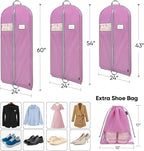 BALEINE 5PK Heavy Duty Garment Bag with Shoe Storage Travel Bag for Dresses, Suit, Coats Travel Essential (54", Pink)