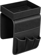 SITHON Sofa Remote Control Holder with Detachable Tray - [Non Slip] PU Leather Chair Couch Armrest Organizer Caddy with 5 Pockets for Magazines Phone iPad TV Remote Game Controller Eyeglasses (*Black)