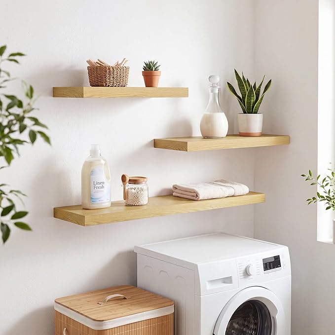 RICHFOCUS 40Inch Floating Shelves for Wall 1 Pack Shelves for Bedroom|Kitchen|Bathroom|Laundry Room Rustic Wood Wall Mounted Shelf with Invisible Brackets for Books|Storage|Decor, Oak