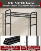 Stylish Clothes Rack - Rust-Proof Clothing Rack with Shelves, Hangers, Removable Hooks, Anti-Tip Wardrobe Closet with Lockable Wheels & Wall Anchor for Bedroom, 33.0" x 12.6" x 78.7", Black