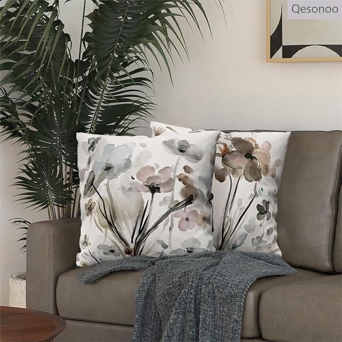 Flower Throw Pillow Covers 16x16 Set of 2, Flowers Pillow Cushion Cases,Decorative Square Pillowcases for Sofa Couch Bedroom Living Room Car