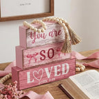 Yuntau 4 Pcs Pink Bow Decoration Christian Gifts for Women Wooden You Are So Love Farmhouse Tiered Tray Decor Inspirational Bible Verse Quotes Block Sign Table Centerpiece for Desk Shelf Room