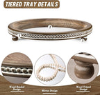 KULEDM Handmade Wooden Serving Tray, Small Beaded Coffee Table Tray Decor, Mirror Round Decorative Tray for Coffee Table, Dining Room Table Entryway and Living Room Table, TR700