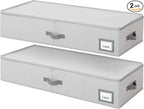 GRANNY SAYS 7.5" Foldable Underbed Storage Box with Lid, 82L Large Under Bed Storage Containers with Reinforced Bottom for Comforters & Blankets, High Capacity Seasonal Bedding Organizer, 2 Pack,Grey