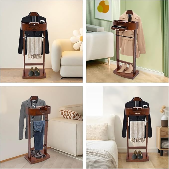 Mens Valet Stand with Drawer & Base Clothes Valet Stand for Bedroom Suit Rack Stand for Men and Women Clothing Valet Suit Stand, 16.93" D x 13.19" W x 42.13" H
