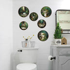 TOARTi 6pcs Vintage Floral Bathroom Wall Art Set(9.9”x3/7.9”x3) Round Dark Green Botanical Wall Plaques Moody Bathroom Wooden Hanging Vintage Wildflower Shower Bath Wall Decor for Restroom