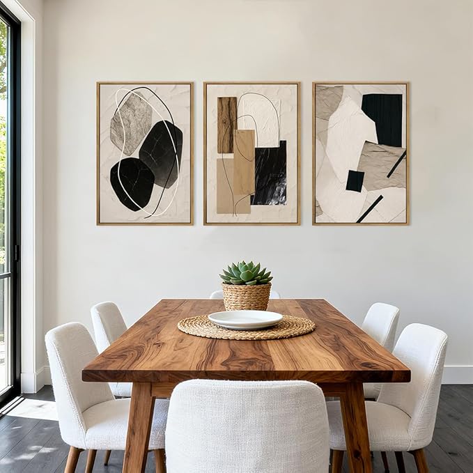 BINCUE Abstract Modern Wall Art Framed Neutral Wall Paintings Elegant Modern Artwork Abstract Neutral Wall Pictures for Living Room Bedroom Bathroom Office 16x24 Inch Set of 3 Gift