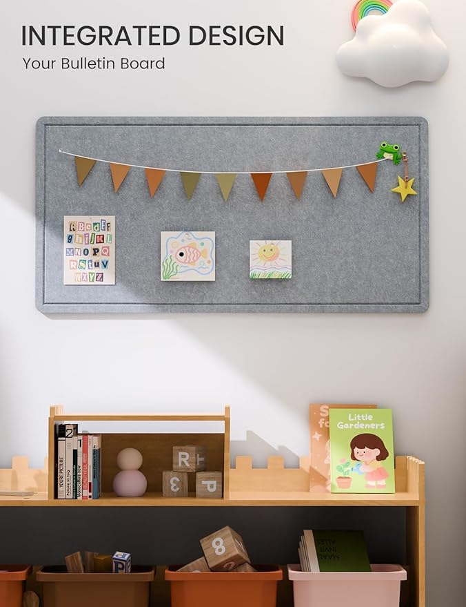 Fluxynara Bulletin Board, 35" x 17.5" Cork Board Alternative with 12 Safe Removable Adhesive Tabs, Foldable Felt Pin Board for Home Office, Classroom, Bedroom,Entryway for Walls—Blue Gray