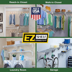 EZ Shelf - DIY Expandable Closet Shelf (NO Hanging Rod) - 40.5” to 73” - White - Easy to Install to 2 Sidewalls -(EZS-SW72)- Wire Closet Shelving Alternative