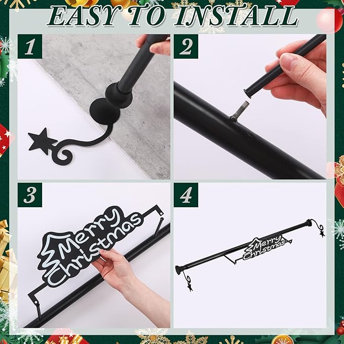 MorningRo 35.5" - 63" Christmas Garland Hanger for Front Door Adjustable Wreath Hanger No Nails or Screws Heavy Duty Black Metal Hook with Christmas Sign for Different Door Holding Wreath Xmas Decor