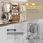 T3 Closet System with Stepless Dimmable LED Light, Industrial Pipe Clothing Rack with 4 Drawers, 6 Wooden Shelves & 4 Telescopic Rods, Heavy Duty Closet Organizers in Wardrobe Closet (Rustic Brown)