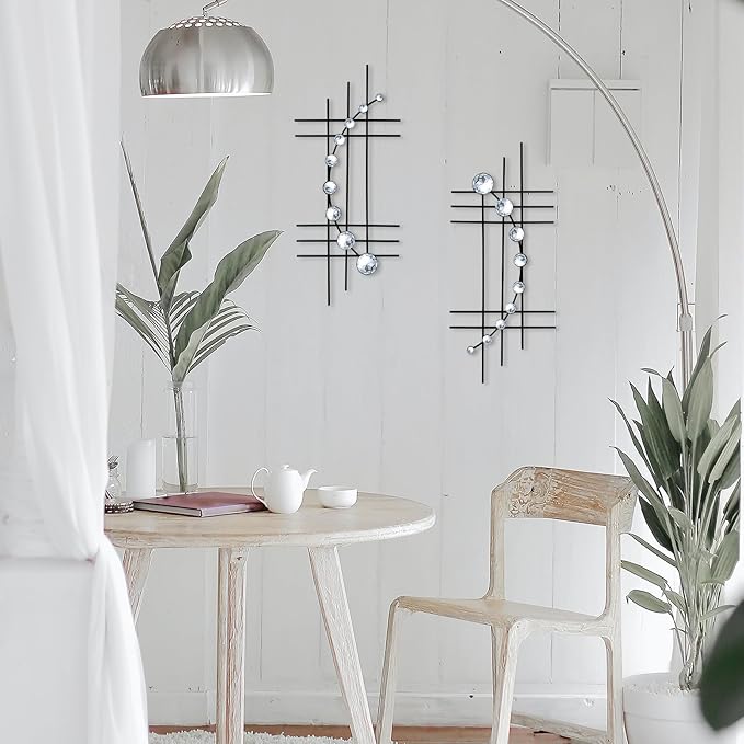 ZEXUIRU 2 Pcs Abstract Metal Art for Wall Decor Living Room Bedroom Bathroom Office Metal Bling Modern Geometric Hanging Vertical Small Iron Sculpture Plaque Pack -Black 24in
