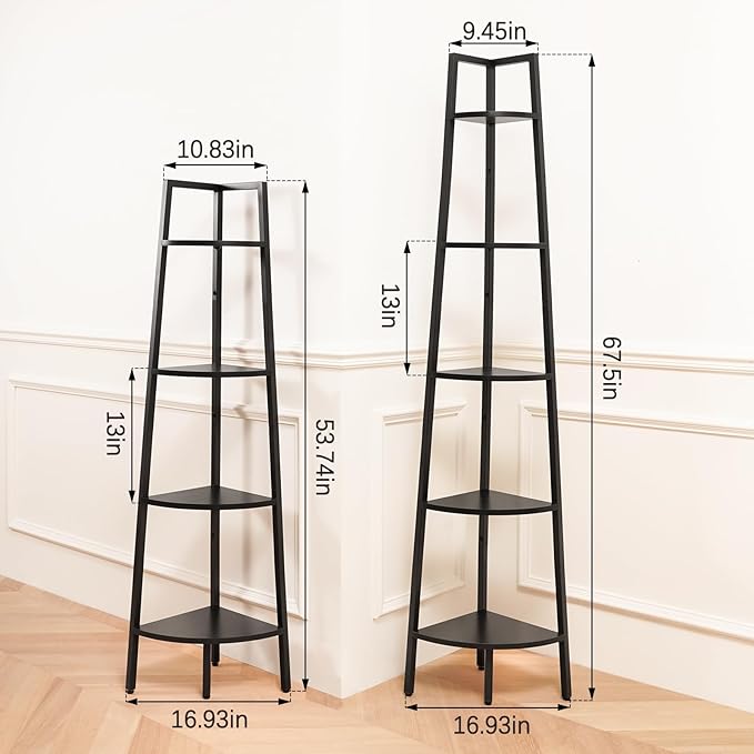 Yoobure Corner Shelf, 5-Tier Corner Bookshelf with Metal Frame & Wood Ladder Shelves - Display Shelf & Tall Bookcase, Plant Stand for Home Decor - Bedroom, Living Room, Office