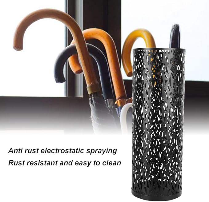 BEIJIALY Metal Umbrella Holder, Umbrella Stand Rack for Entryway, Metal Hollowed Freestanding Round Umbrella Holder Organizer Bin for Home Hotel Office Decor(Black Large)