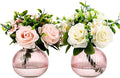 Round Glass Vases, Set of 2 Small Vases for Flowers, Pink Glass Vase for Tulips, Modern Vase for Living Room, Office, Coffee Table, Shelf, Wedding, 5 Inches