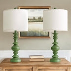 BOBOMOMO 24" Farmhouse Table Lamps Set of 2 – Sage Green Bedside Lamps with Linen Shades, Medium Traditional Lamps for Living Room, Bedroom, and Entryway, Vintage Lamp with Soft Natural Serenity