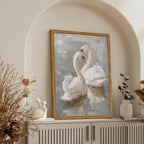 Framed Vintage Swan Canvas Wall Art, Romantic White Swan Paintings Wall Decor, Rustic Animal Pictures Prints Farmhouse Home Decor for Living Room Bedroom 12x16 inch
