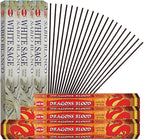 Dragon's Blood Incense Sticks and White Sage Incense Sticks with Incense Holder Bundle for Home Fragrance and Smudging