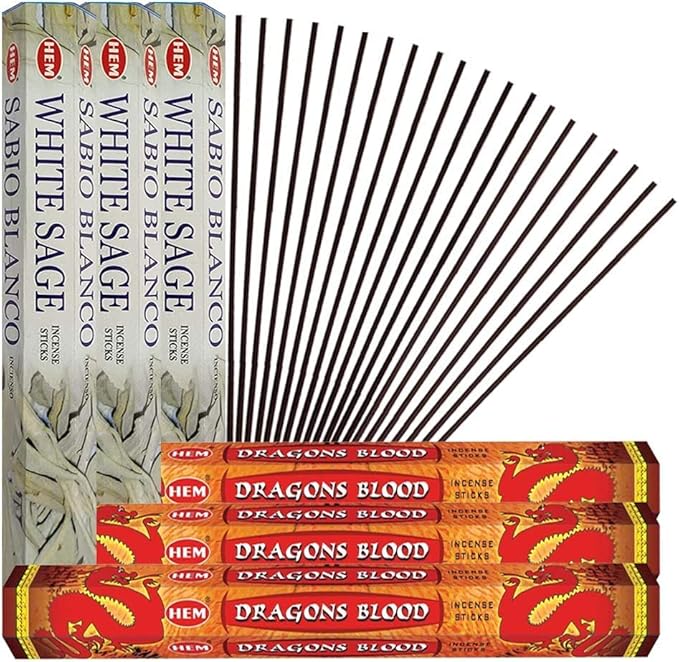 Dragon's Blood Incense Sticks and White Sage Incense Sticks with Incense Holder Bundle for Home Fragrance and Smudging