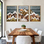 BINCUE Extra Large Mountain Wall Art Farmhouse Mountain Wall Decor Large Landscape Artwork 24x36 Inches Set of 3 Framed Rustic Painting Boho Mountains Artwork for Living Room Bedroom Office Farmhouse