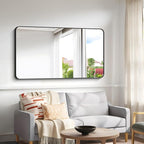 BONEWEI 30x55 inch Bathroom Mirror,Black Rectangle Mirror,Wall Mounted Bathroom Frame Vanity Mirror with Round Corner for Bedroom Living Room, Entryway Hangs Horizontal or Vertical
