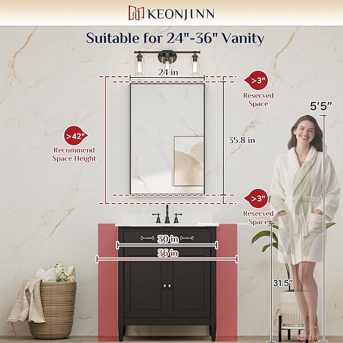Keonjinn 24 x 36 Inch Brushed Gold Bathroom Mirror Gold Wall Mounted Vanity Mirror Metal Framed Rectangular Mirror for Bathroom Gold Rectangle Mirror with Aluminum Alloy Frame(Horizontal/Vertical)