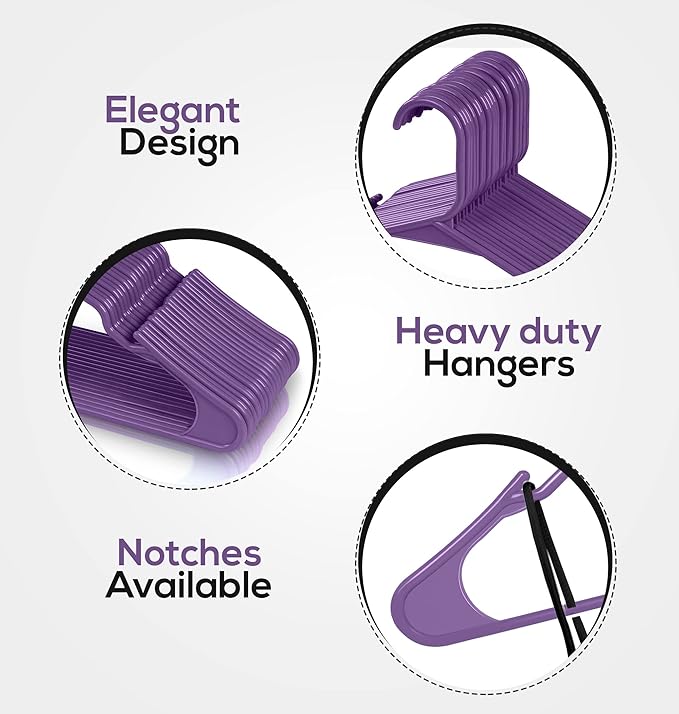Utopia Home Plastic Hangers 30 Pack - Perfect Space Saving Clothes Hanger - Durable and Strong - Perfect Closet Organizers with Shoulder Grooves (Purple)